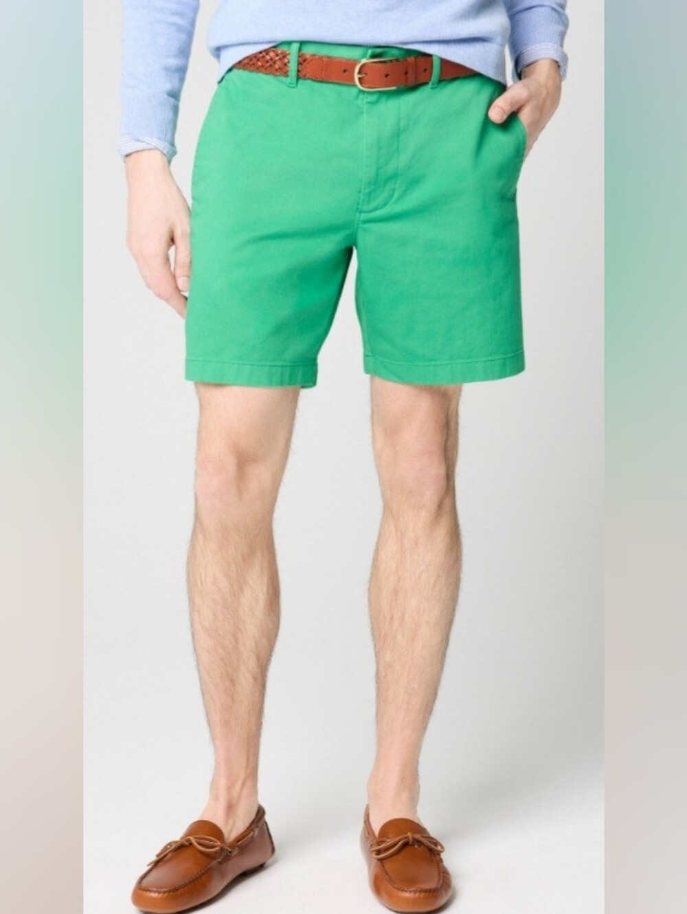 Vibrant Green Men’s Cotton Cuffed Shorts Size 30
